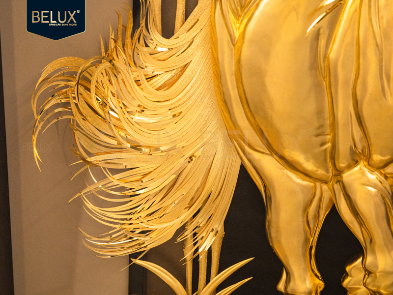 Tranh Ngựa Mã Trúc Hoàng Kim dát vàng 24k 115x55cm